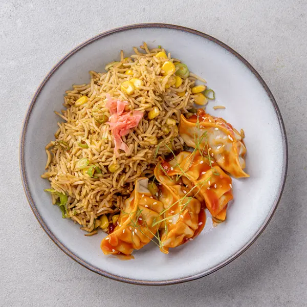 Chicken Dumpling with Ginger Corn Fried Rice